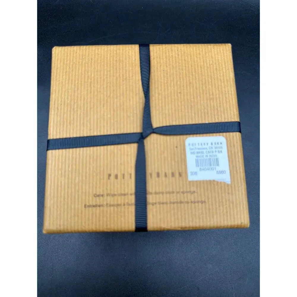 Pottery Barn Monogram Letter P White Marble Coaster Set of 4 Holder NIB
